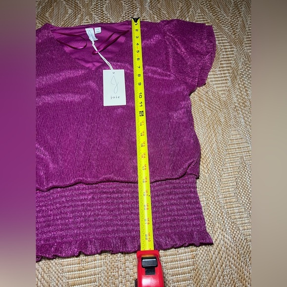 Joie Women Bright Purple Smocked Short Sleeve Top,V Neck,Ruffle Sleeve,SZ L,NWT - Picture 7 of 9